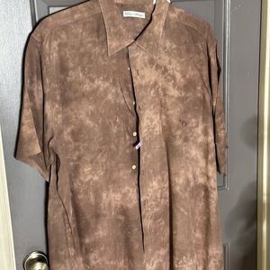 Casual Brown Tie-Dye Button Down Shirt for Men